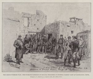 La guerra greco-turca, i prigionieri turchi della guarnigione di Malaxa nel campo del generale Vassos ad Alykianon, Creta da Melton Prior